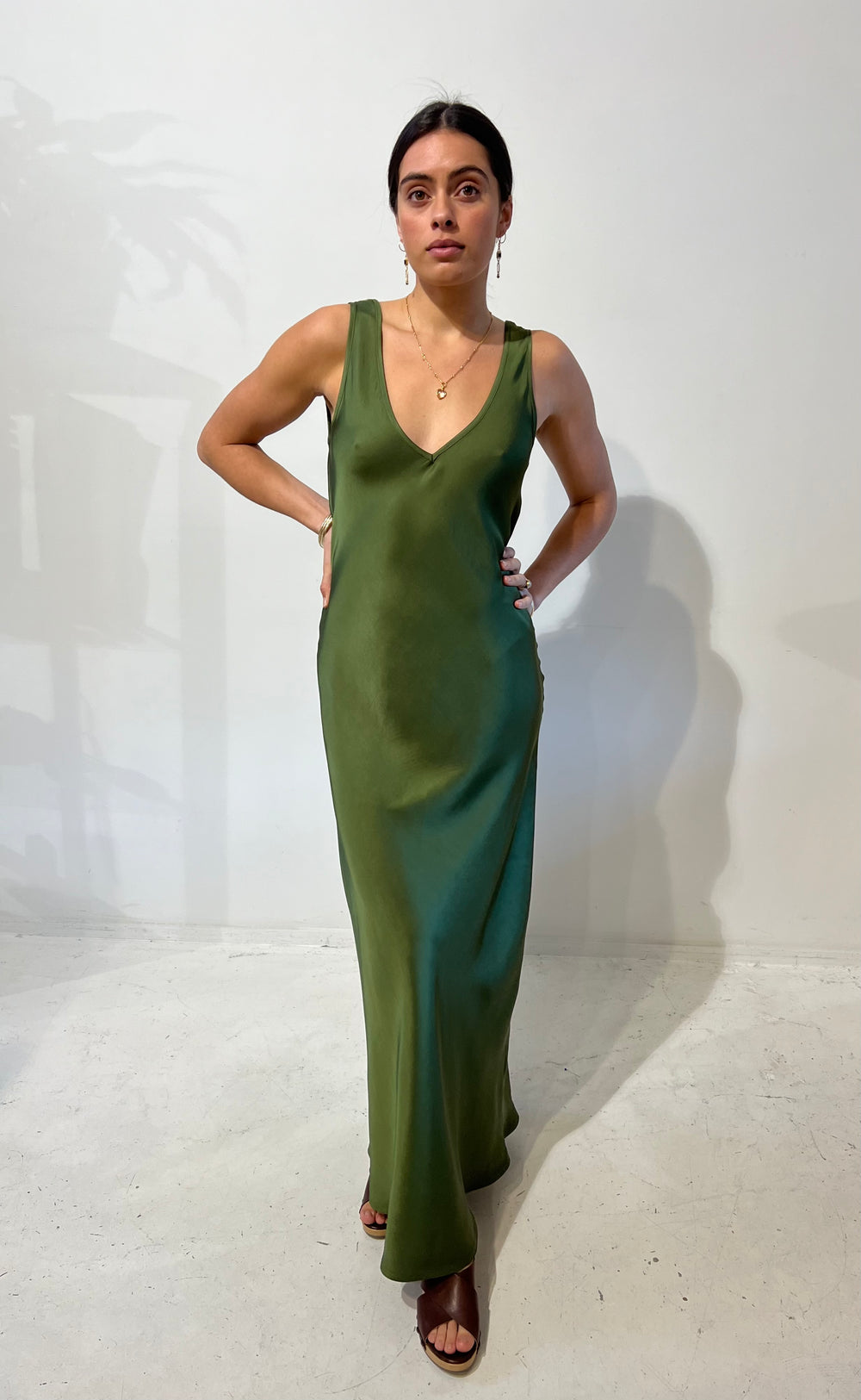 Vera Maxi Olive Satin