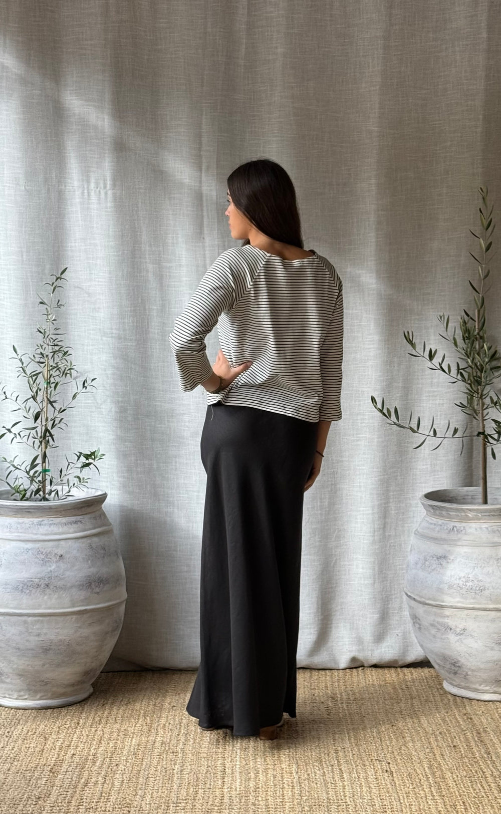 Renee Maxi Skirt Black Linen Twill