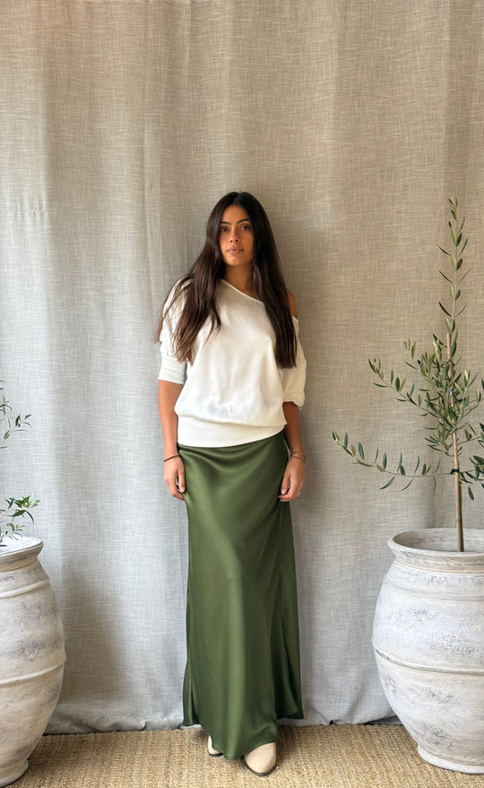 Renee Maxi Skirt Olive Satin