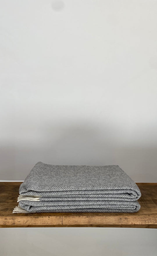 NZ Wool Throw Grey Herringbone