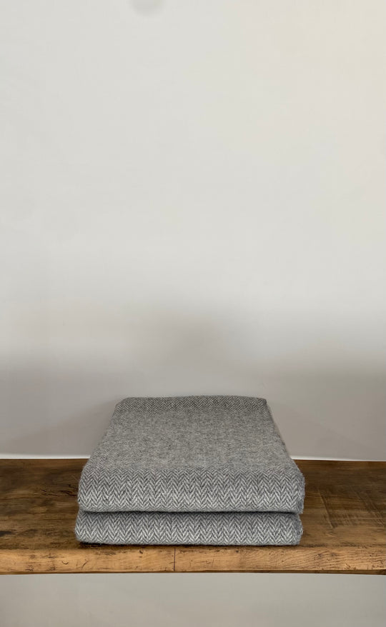 NZ Wool Throw Grey Herringbone