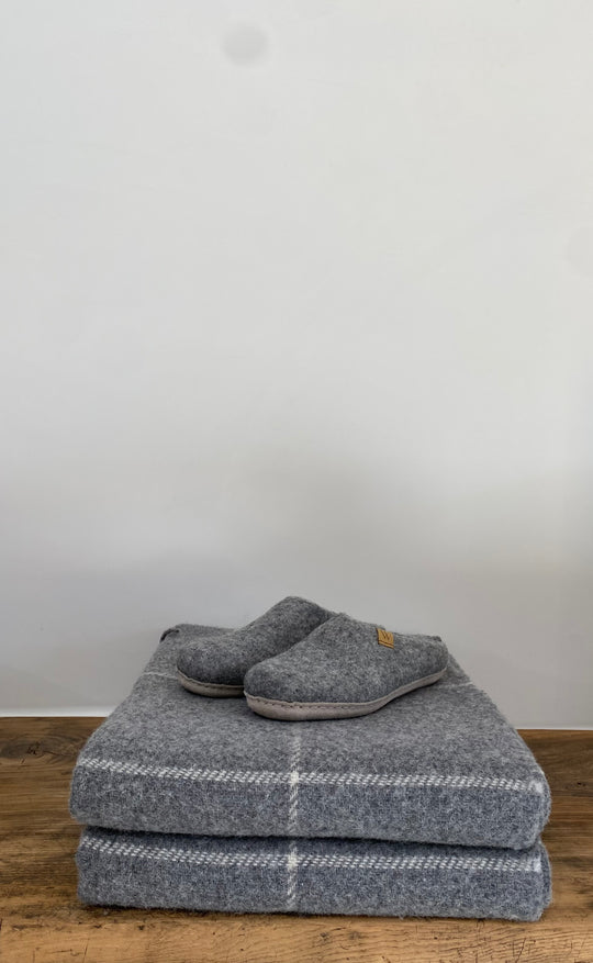 NZ Wool Throw Grey Squares