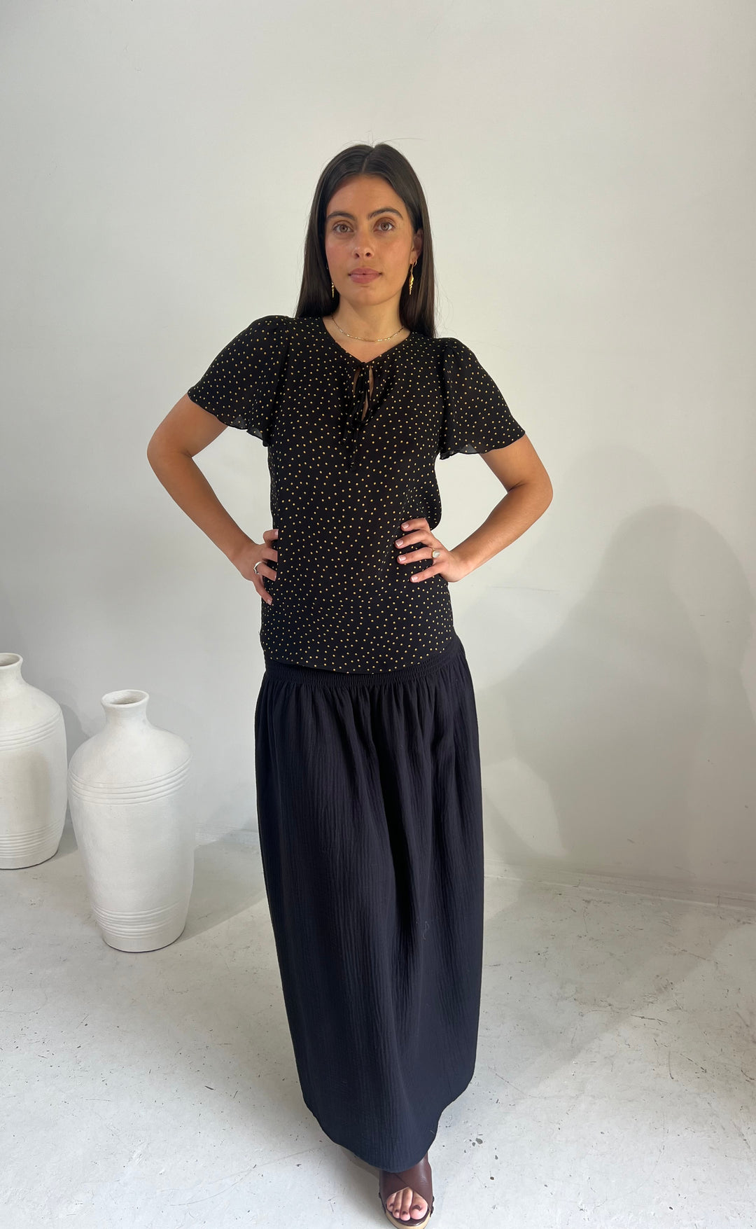 Temple Skirt Black Waffle Cotton