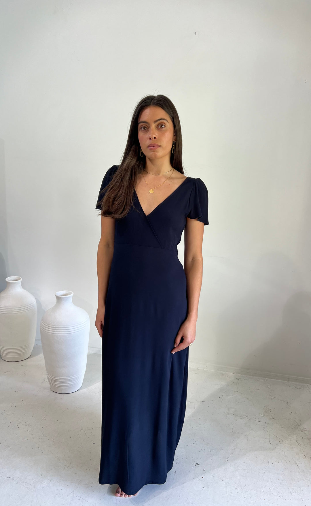 navy blue dress nz Chorus Navy Puff Sleeve Maxi Dress