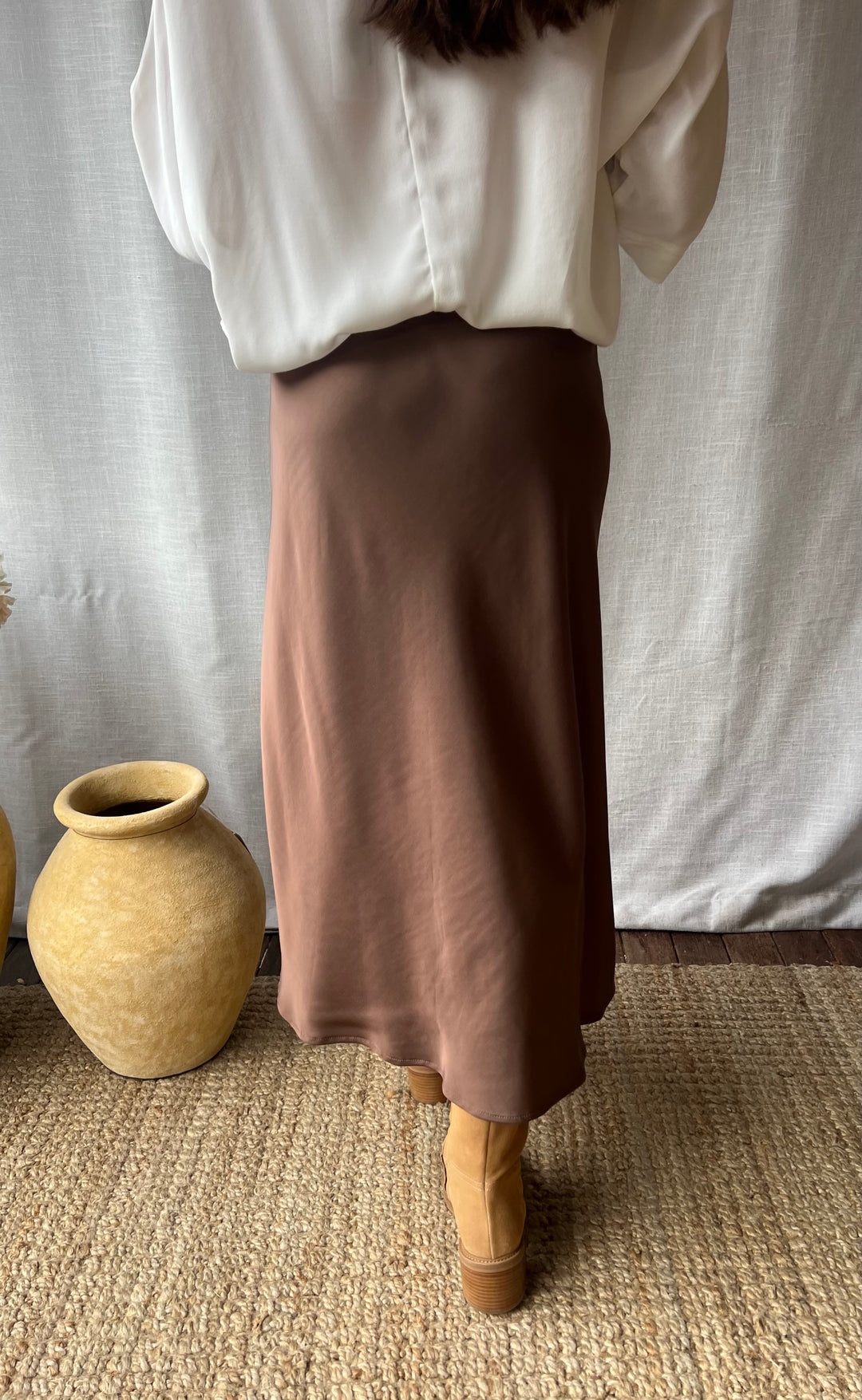 Renee Midi Skirt Bronze Satin