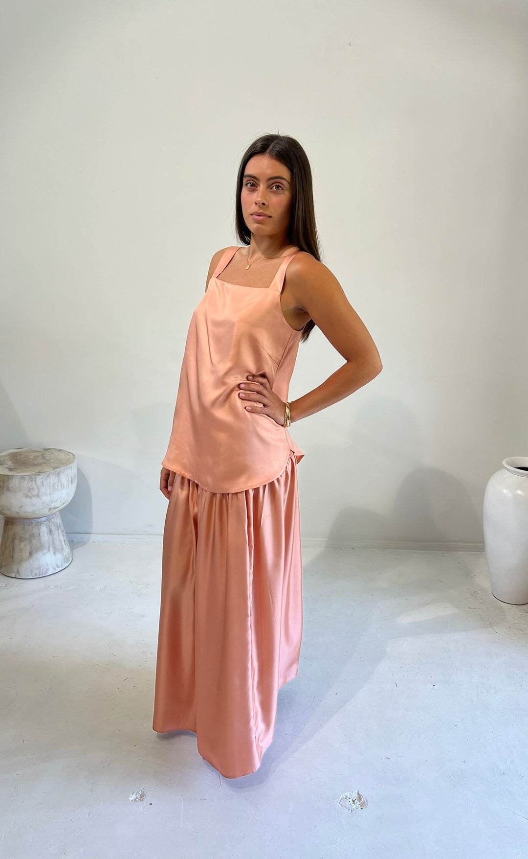 Temple Skirt Coral Silk