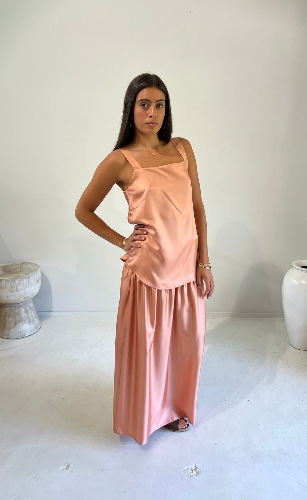 Temple Skirt Coral Silk