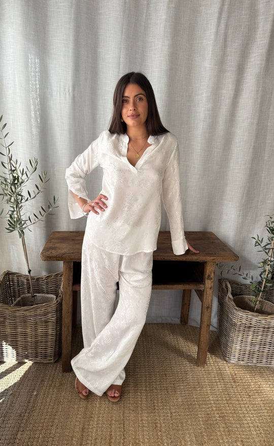 Palazzo Pant Damask Rose Ivory