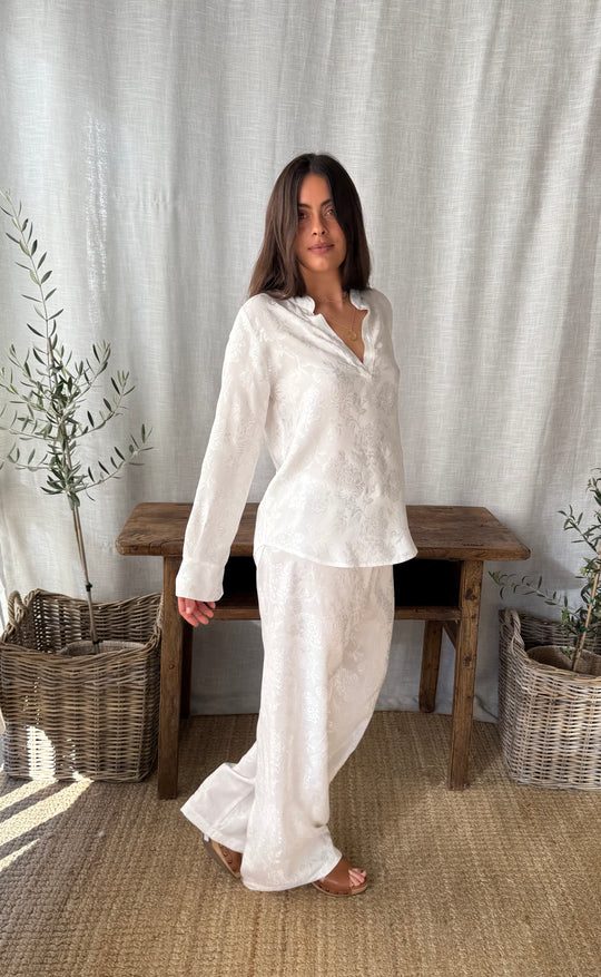 Palazzo Pant Damask Rose Ivory