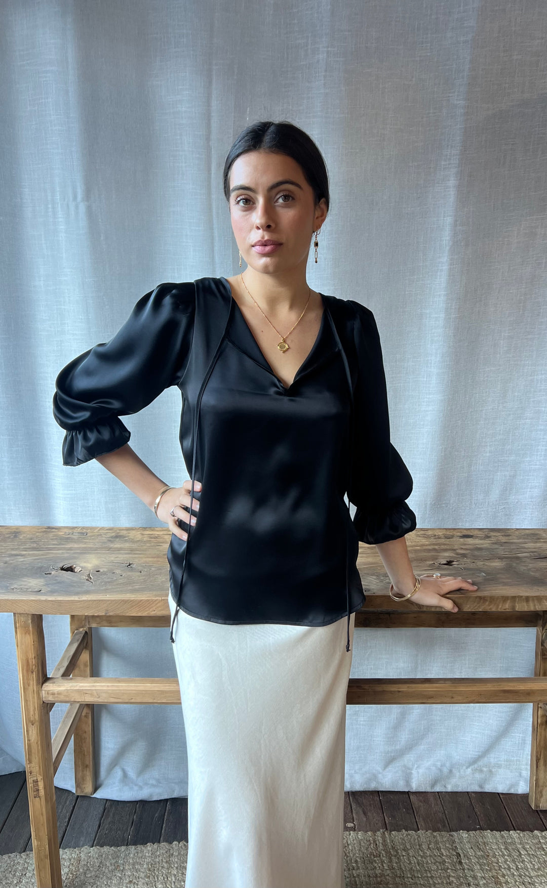 Cara Top Black Satin