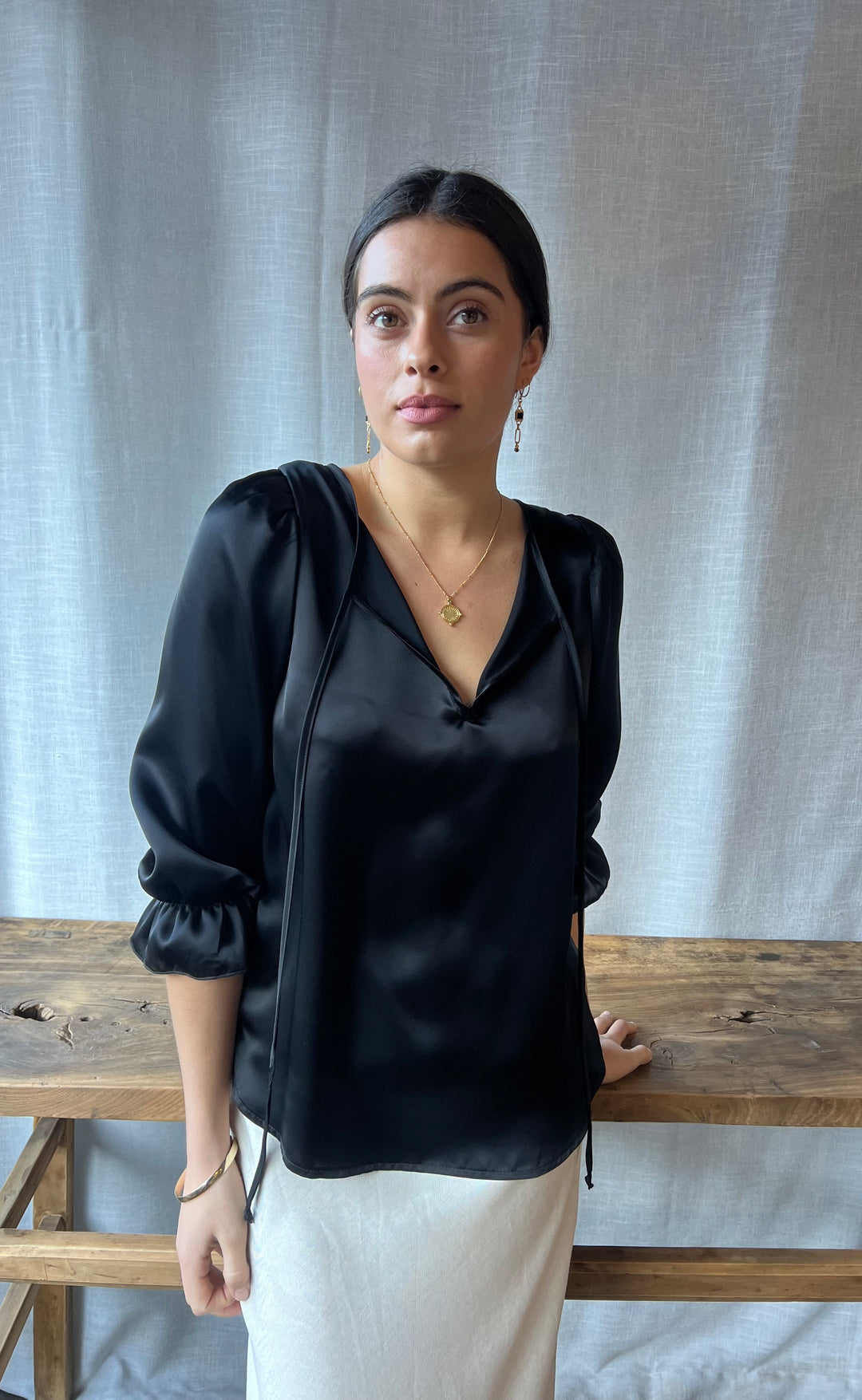 Cara Top Black Satin