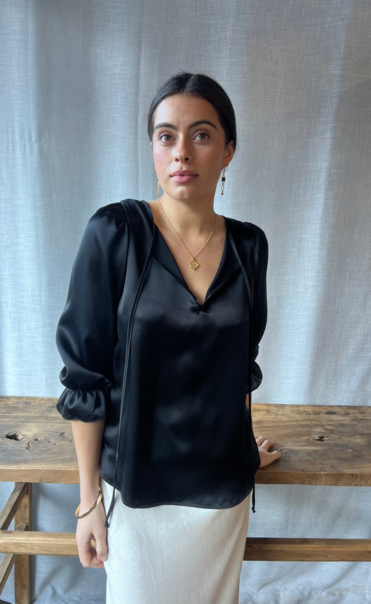 Cara Top Black Satin