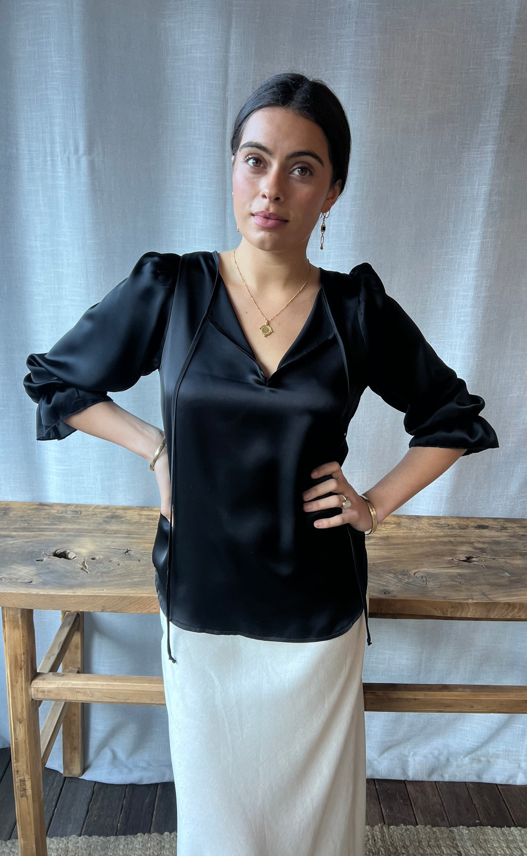 Cara Top Black Satin
