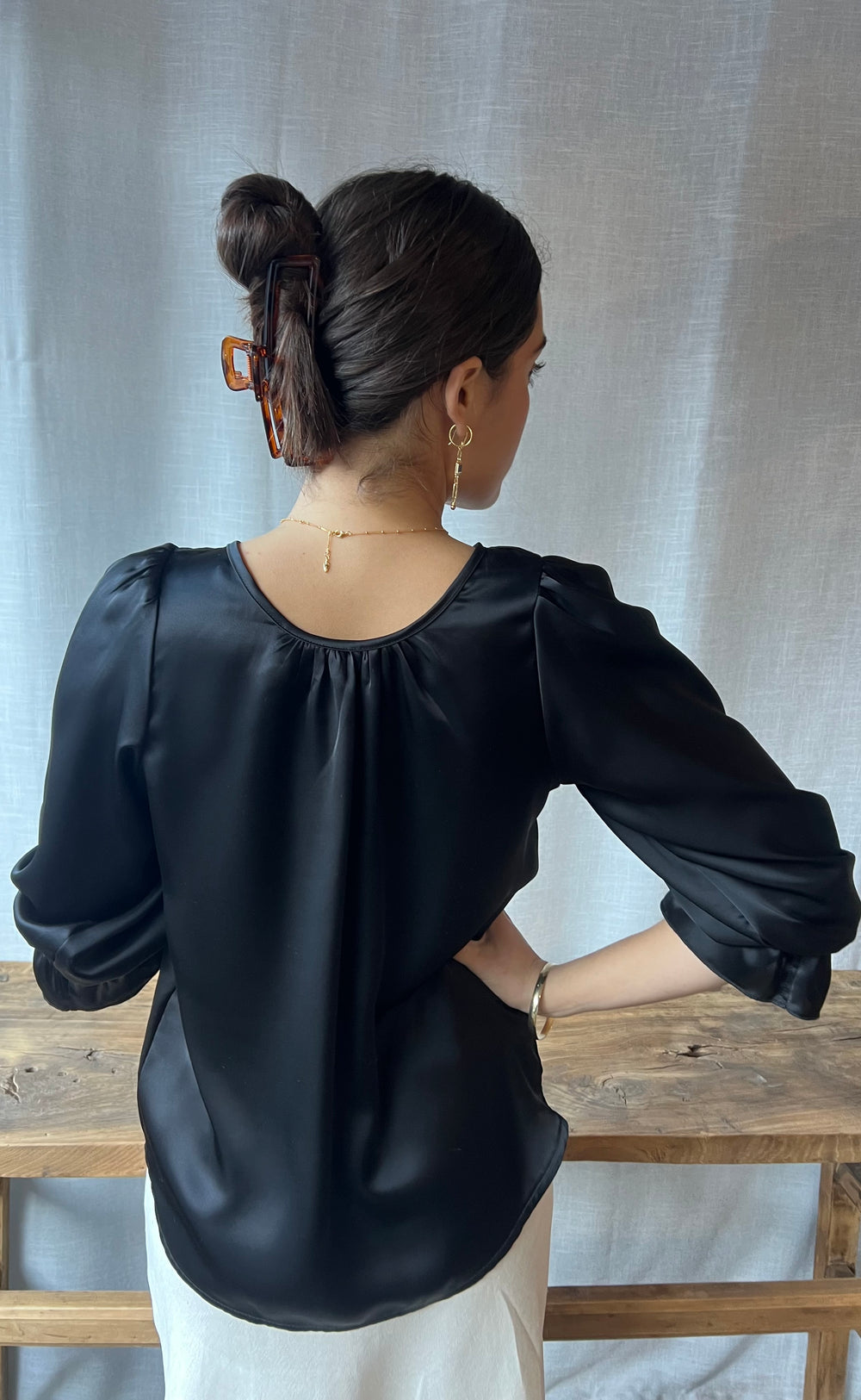 Cara Top Black Satin