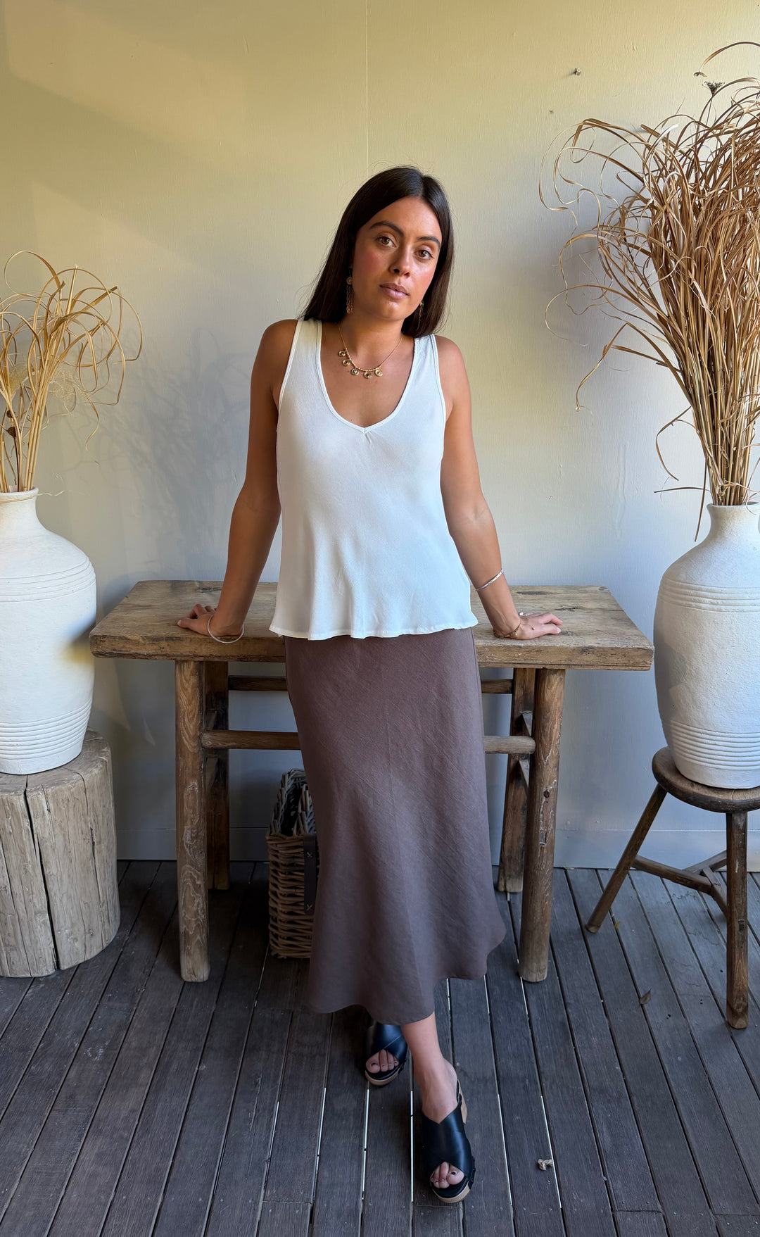 Renee Midi Skirt Chocolate Hemp