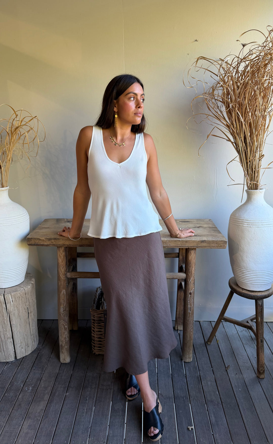 Renee Midi Skirt Chocolate Hemp