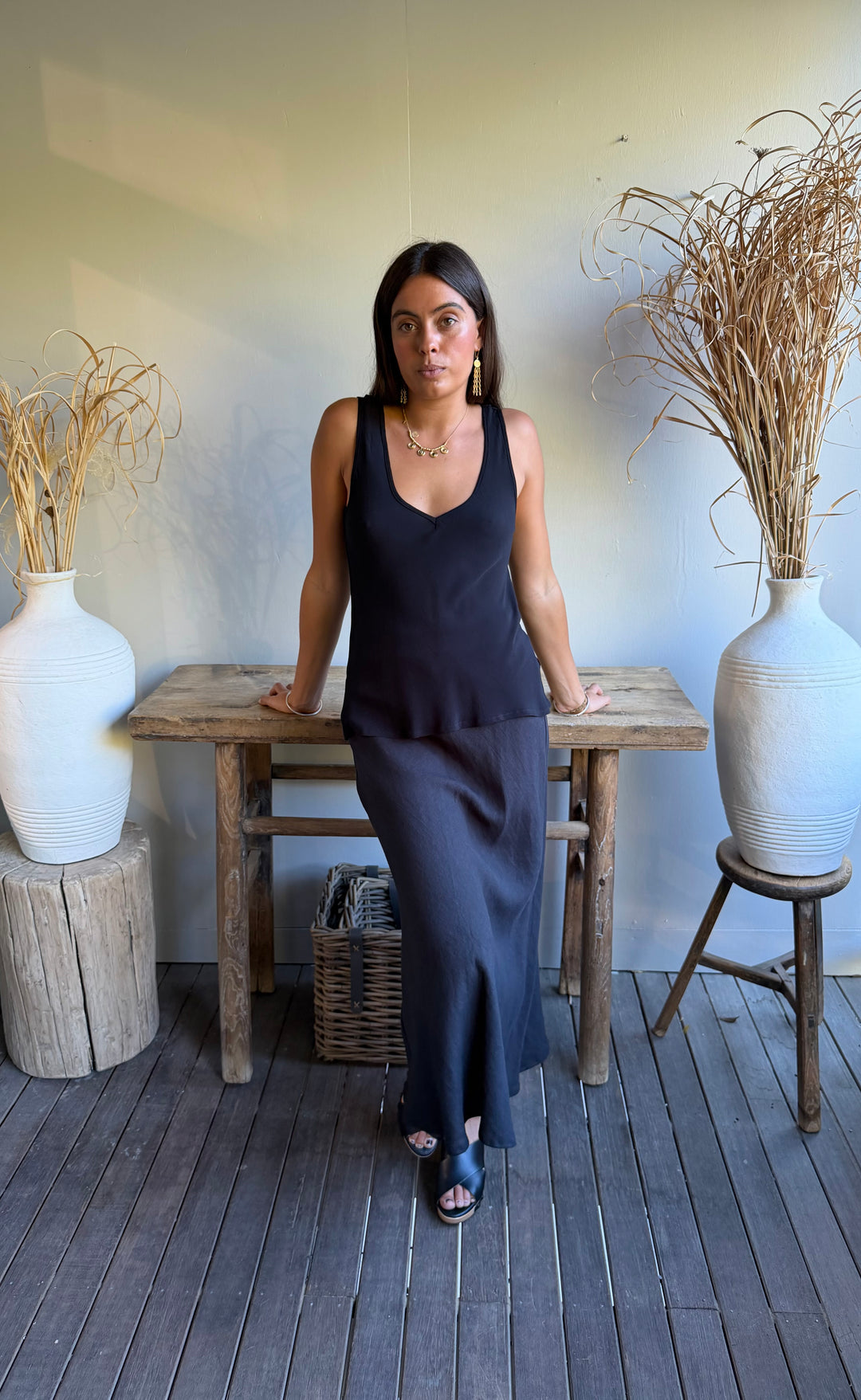 Renee Midi Skirt Black Hemp