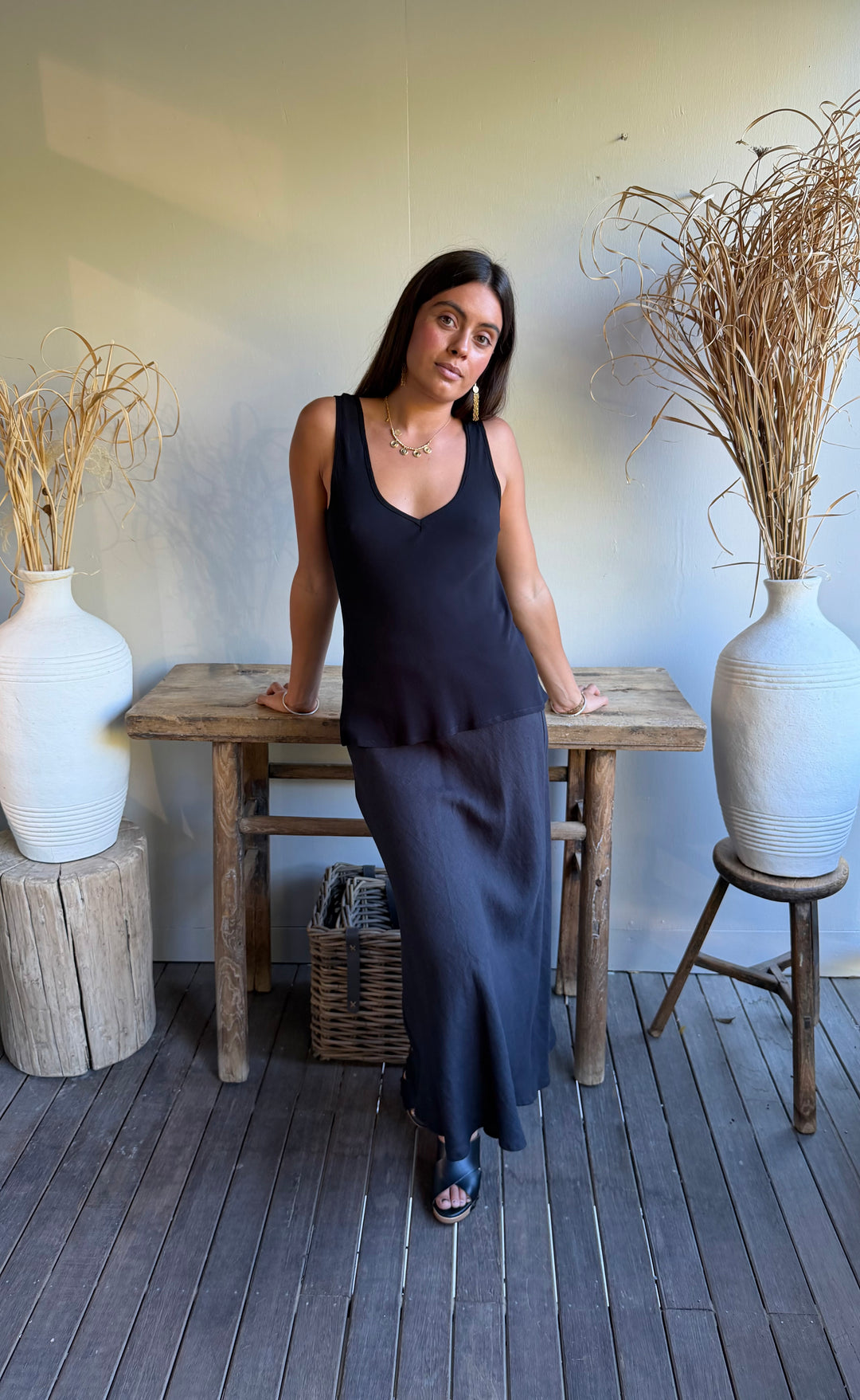 Renee Midi Skirt Black Hemp