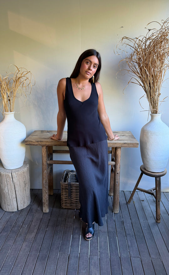 Renee Midi Skirt Black Hemp