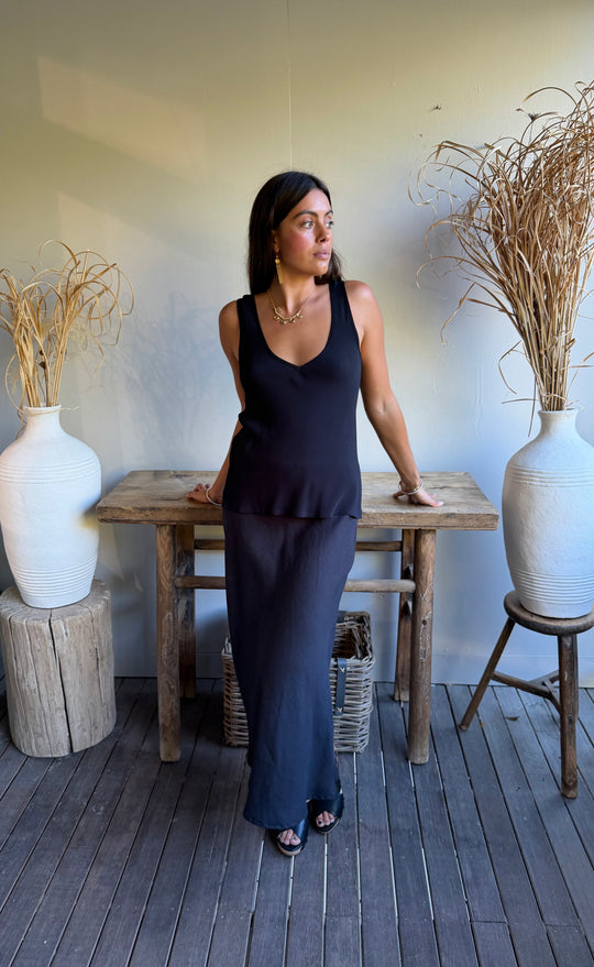 Renee Midi Skirt Black Hemp