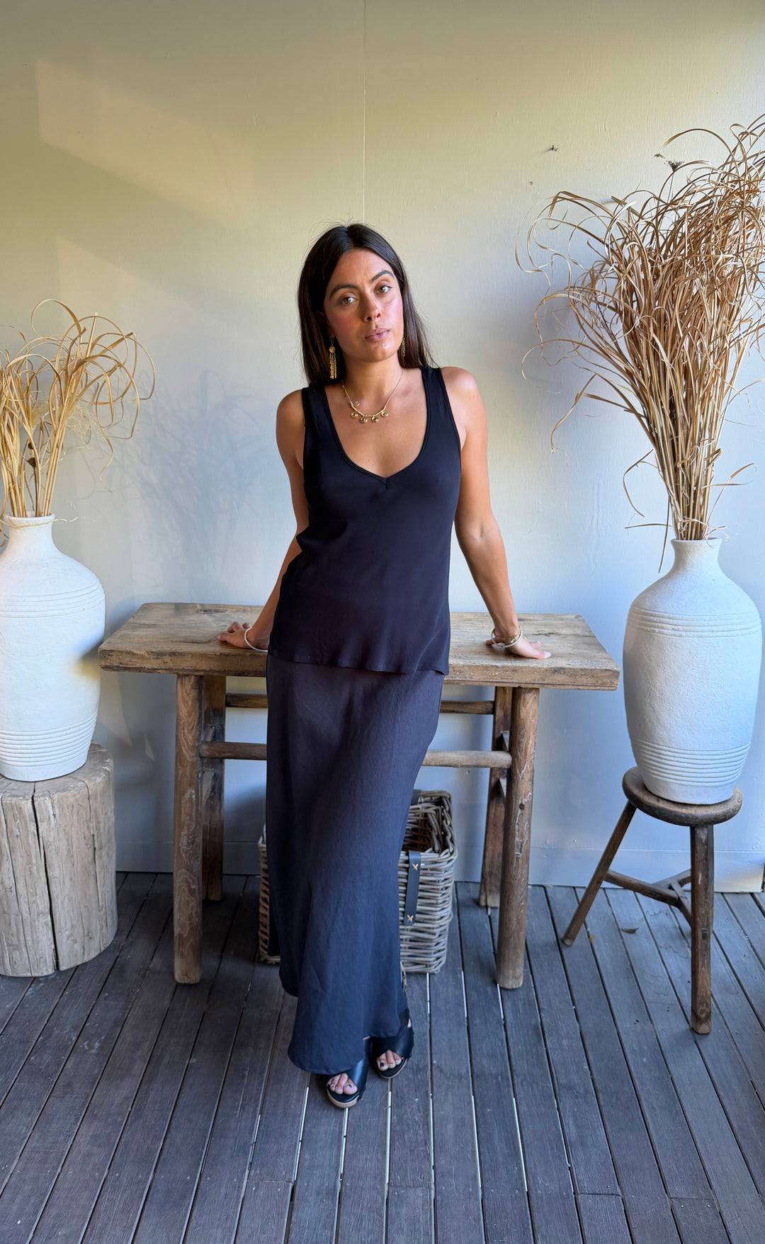 Renee Midi Skirt Black Hemp