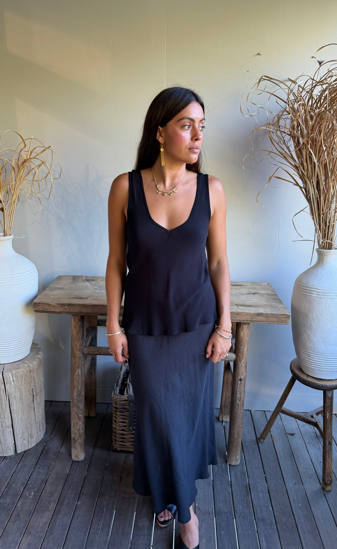 Renee Midi Skirt Black Hemp