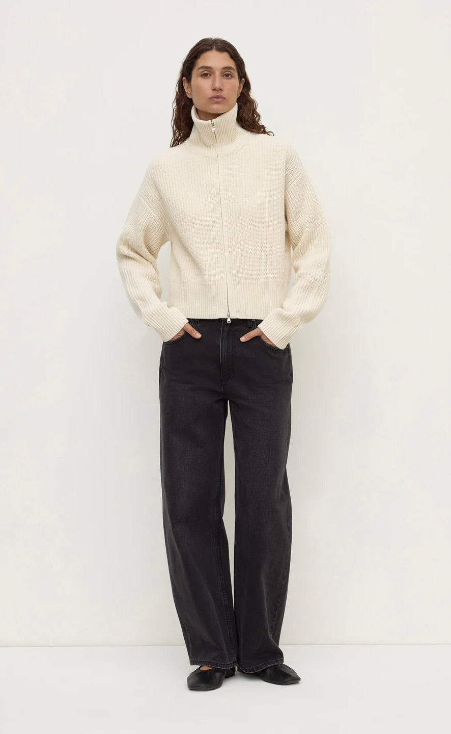Kaia Wool Zip Sweater Antique White