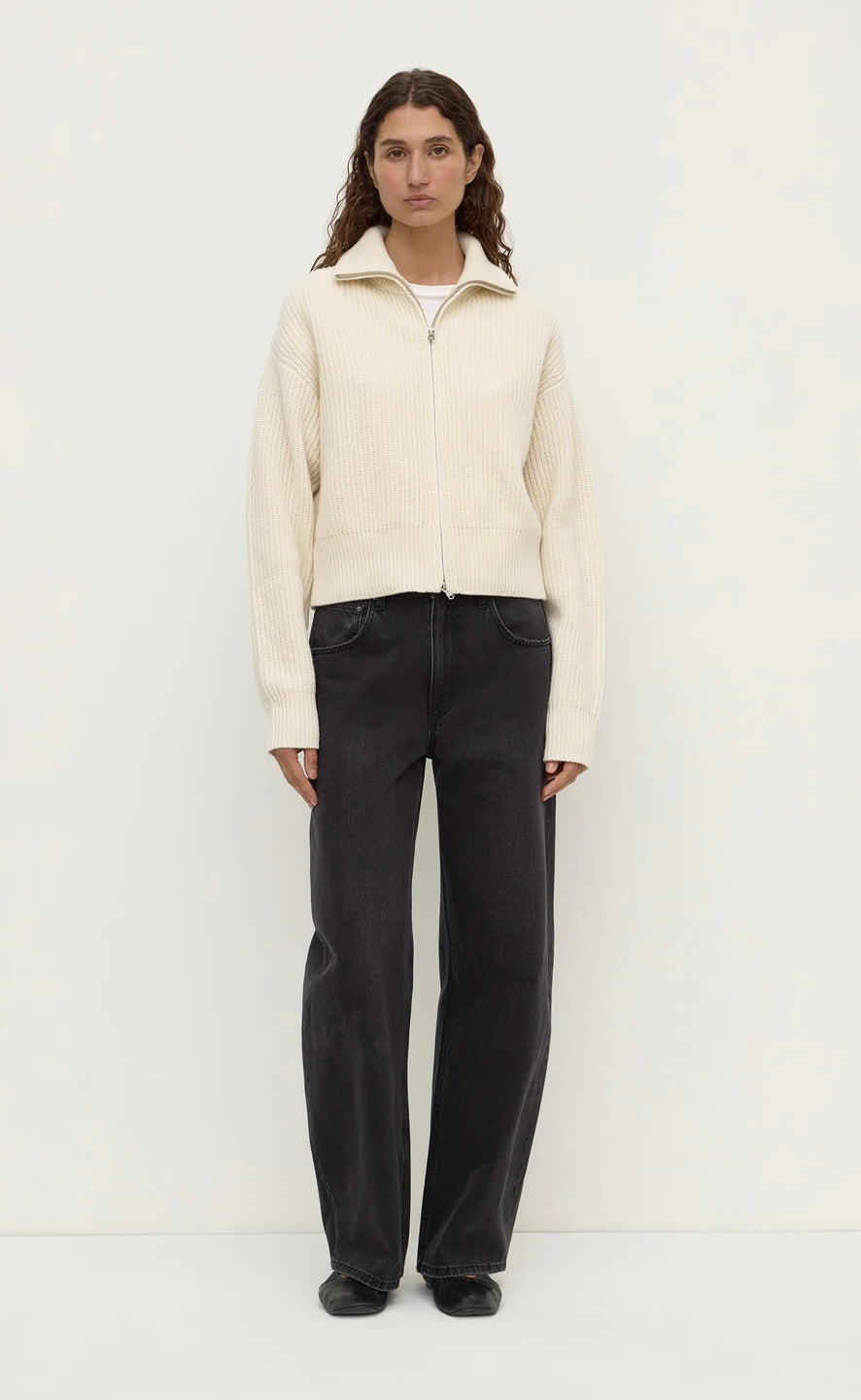 Kaia Wool Zip Sweater Antique White
