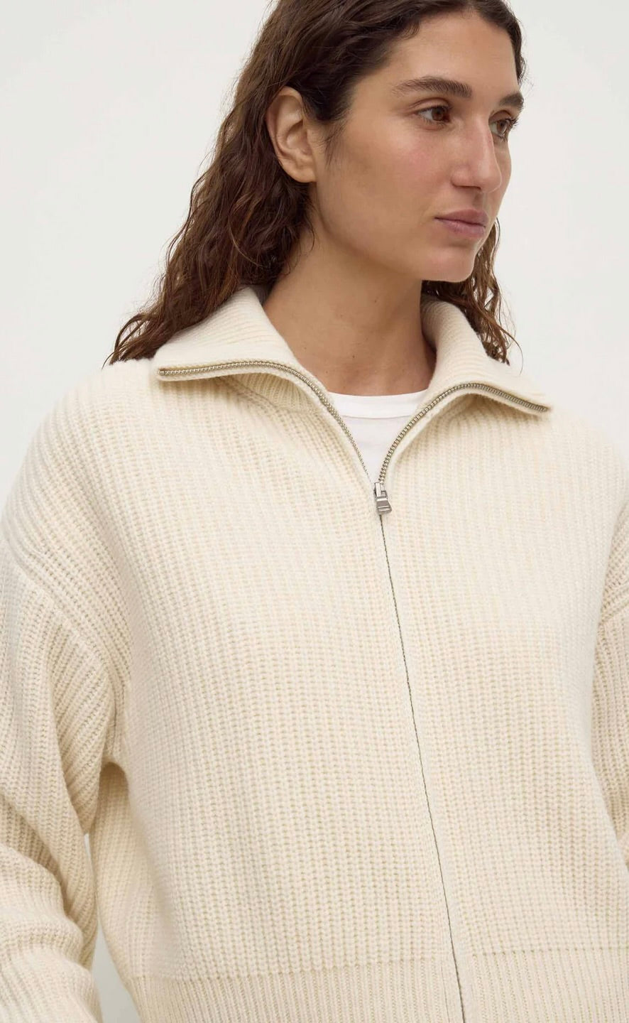 Kaia Wool Zip Sweater Antique White