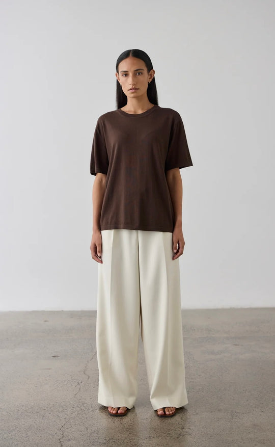 Short-Sleeve Silk Blend Knit T-Shirt Chocolate
