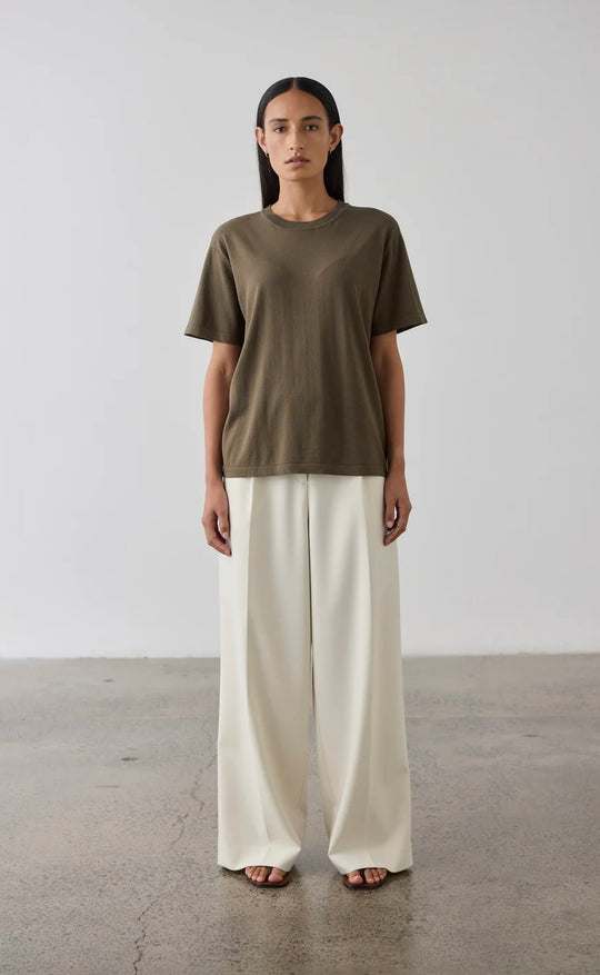 Short-Sleeve Silk Blend Knit T-Shirt Chocolate