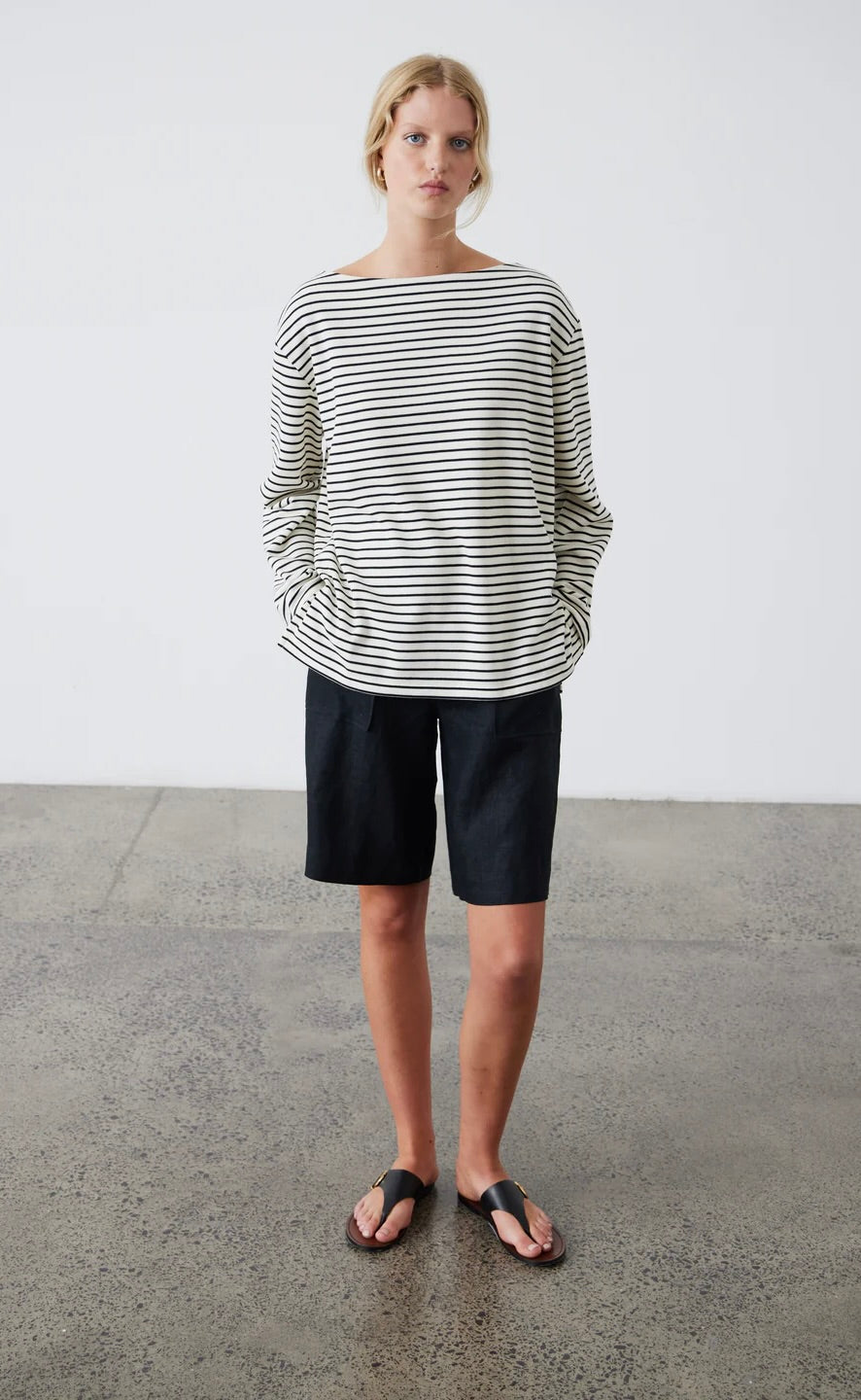 Pablo Boat Neck Sweatshirt Ecru/Black Stripe