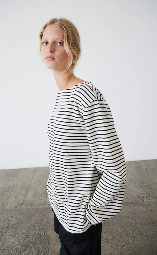 Pablo Boat Neck Sweatshirt Ecru/Black Stripe