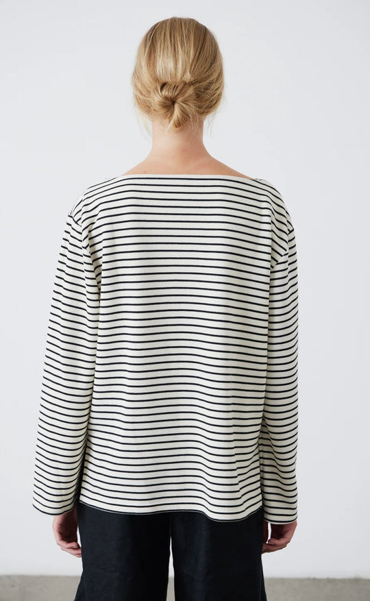 Pablo Boat Neck Sweatshirt Ecru/Black Stripe