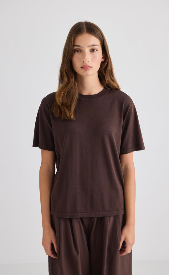 Noor Knit Tee Silk Cotton Chocolate