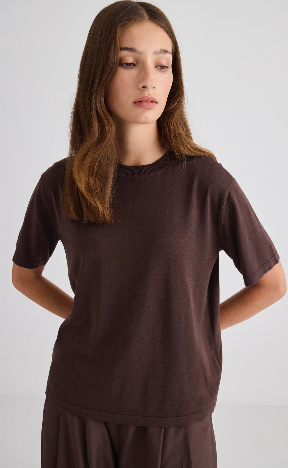 Noor Knit Tee Silk Cotton Chocolate