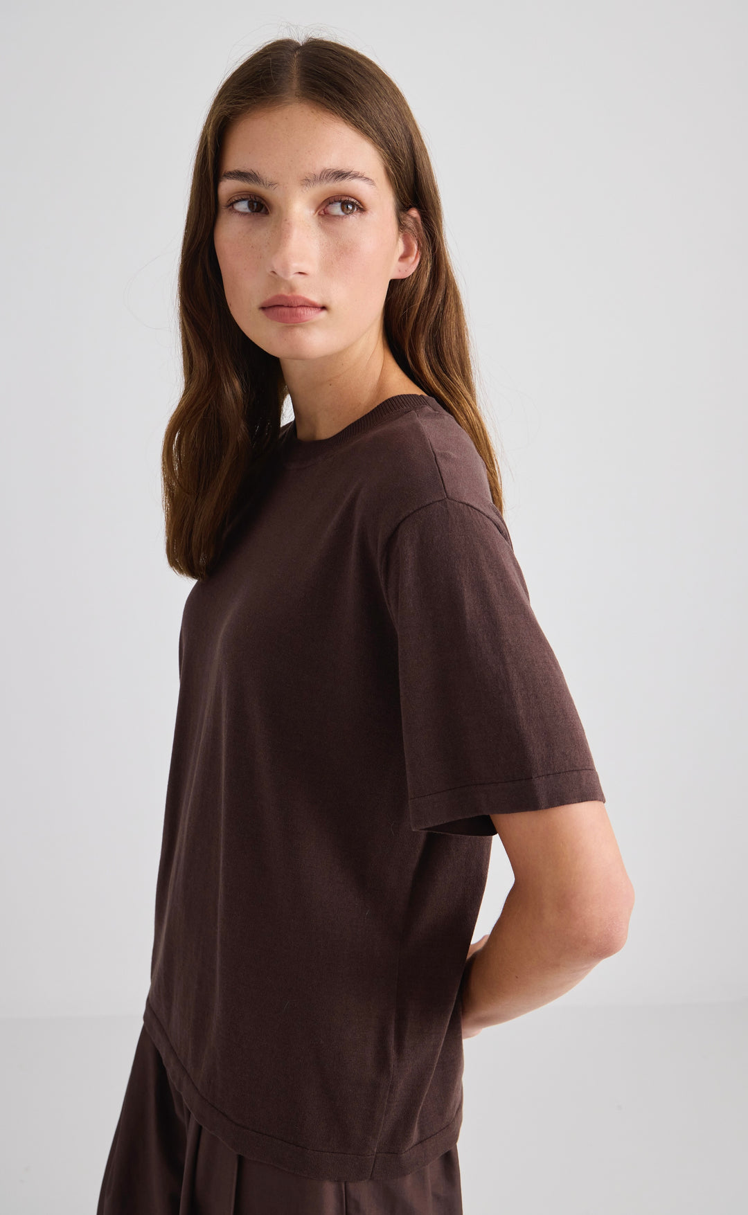 Noor Knit Tee Silk Cotton Chocolate