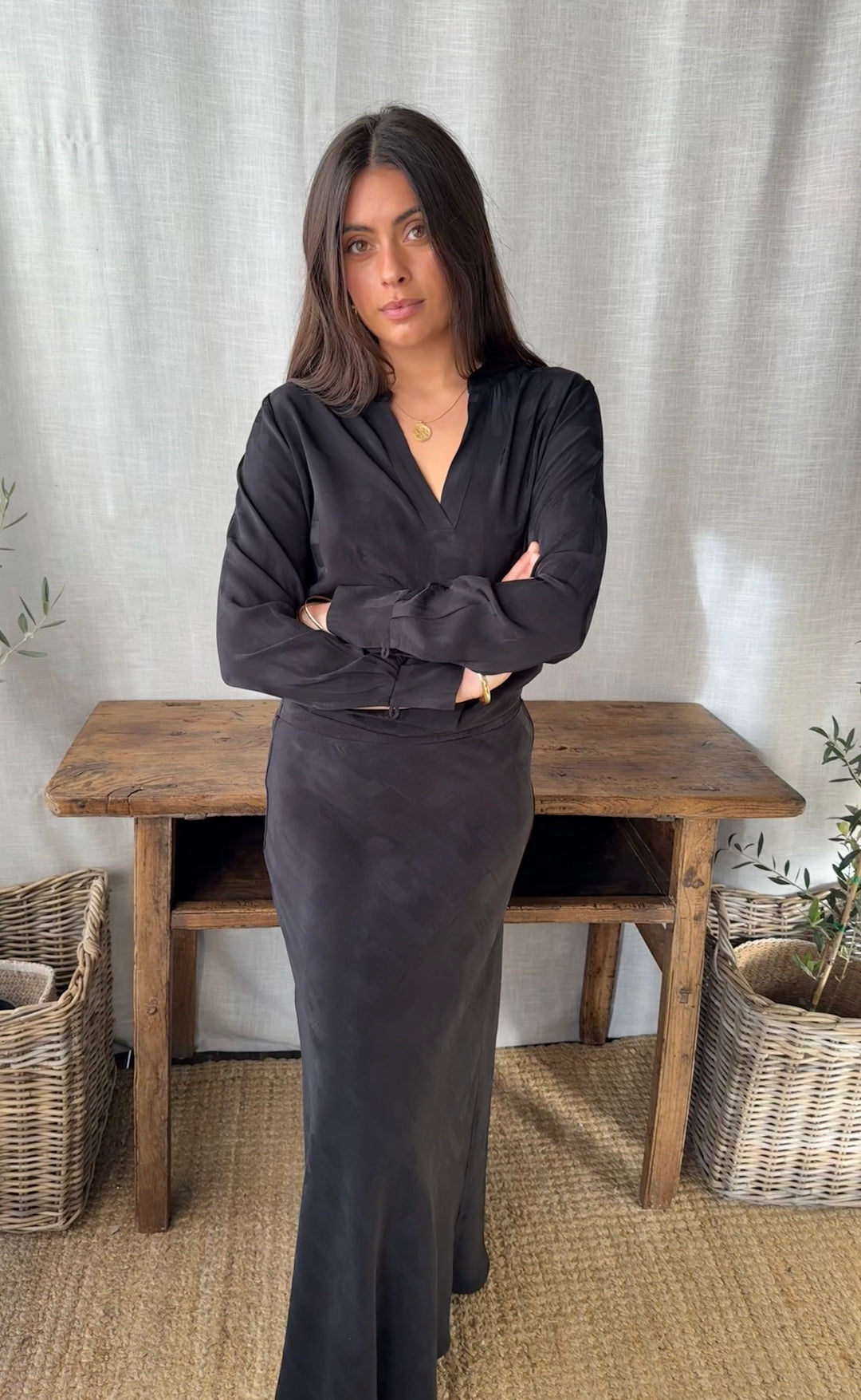 Renee Maxi Skirt Vogue Satin Black