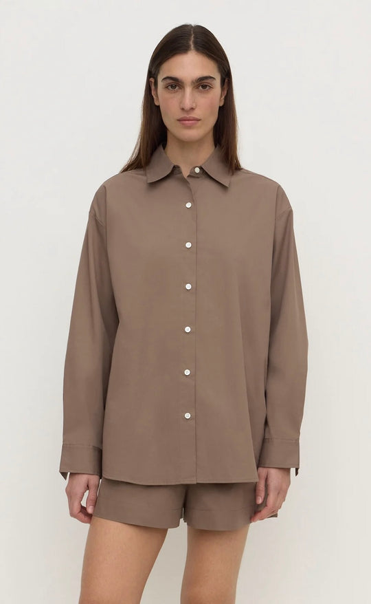 Micha Poplin L/S Shirt Dark Sand