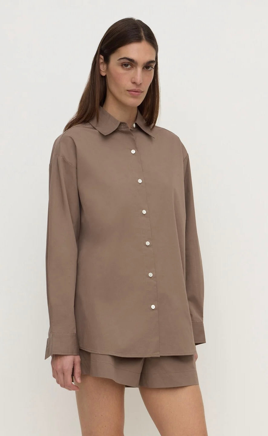 Micha Poplin L/S Shirt Dark Sand