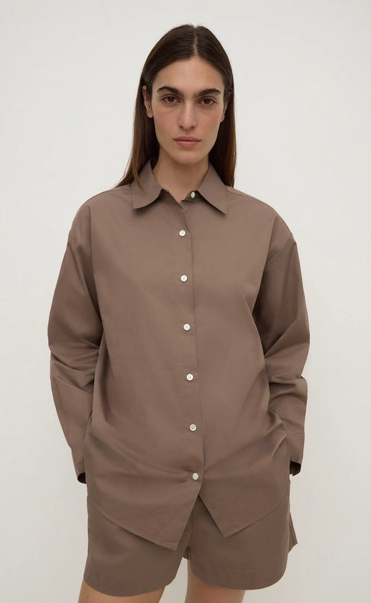 Micha Poplin L/S Shirt Dark Sand