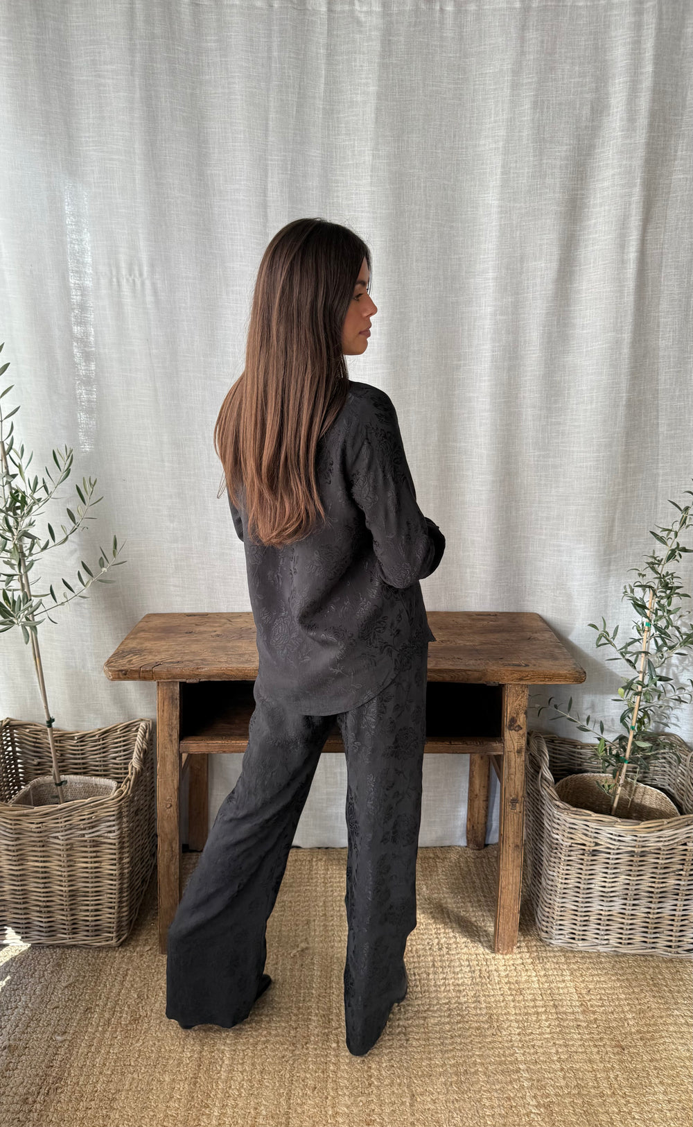 Palazzo Pant Damask Rose Black