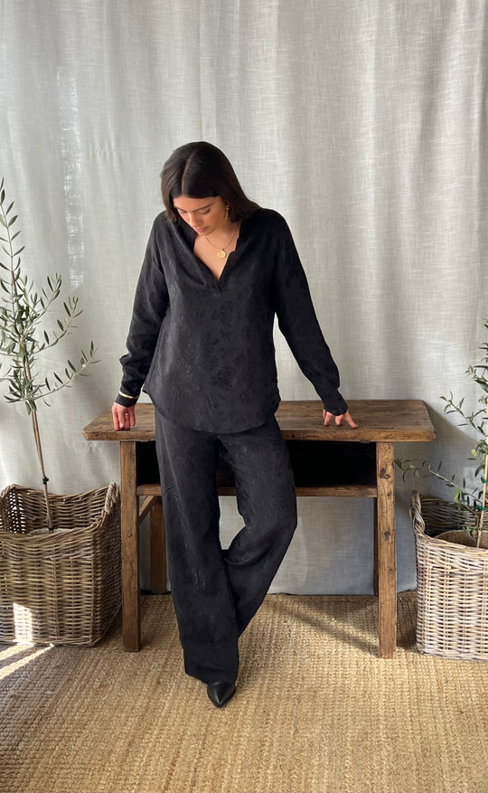 Palazzo Pant Damask Rose Black