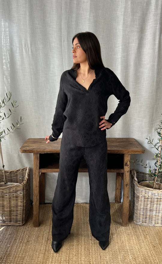 Palazzo Pant Damask Rose Black