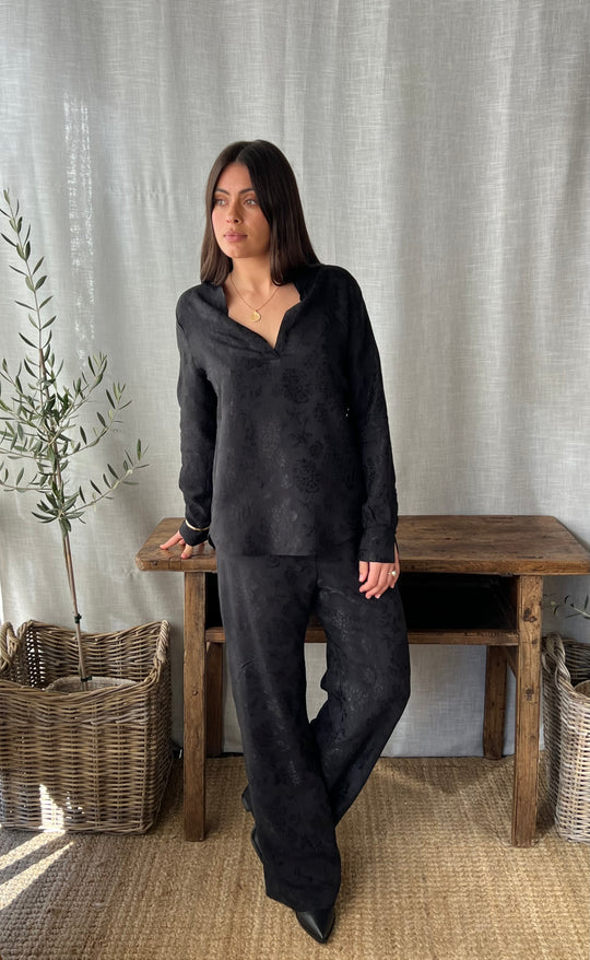 Palazzo Pant Damask Rose Black