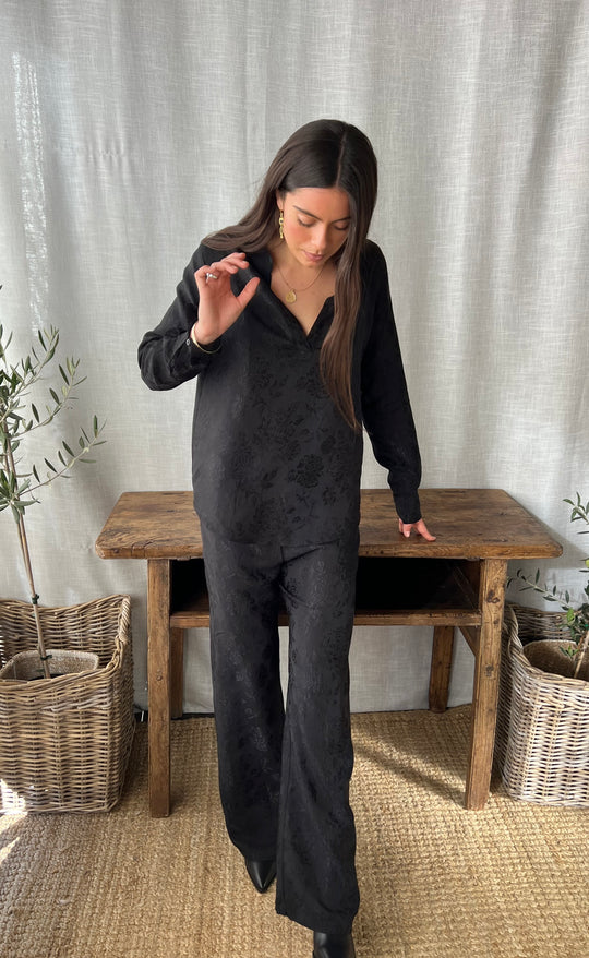 Palazzo Pant Damask Rose Black