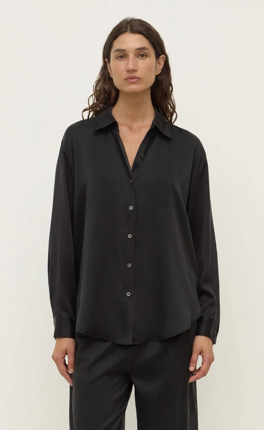 Pippa Silk Long Sleeve Shirt Black