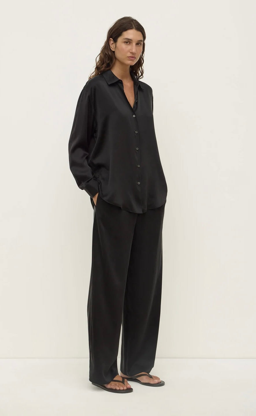 Pippa Silk Long Sleeve Shirt Black