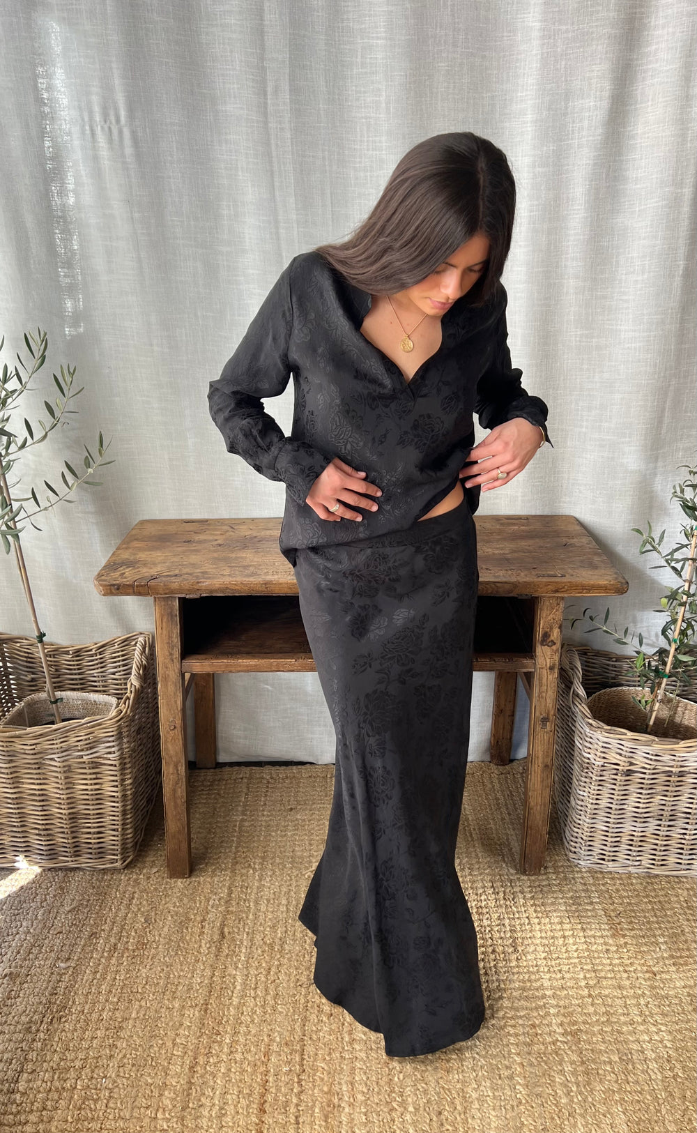 Renee Maxi Skirt Damask Rose Black