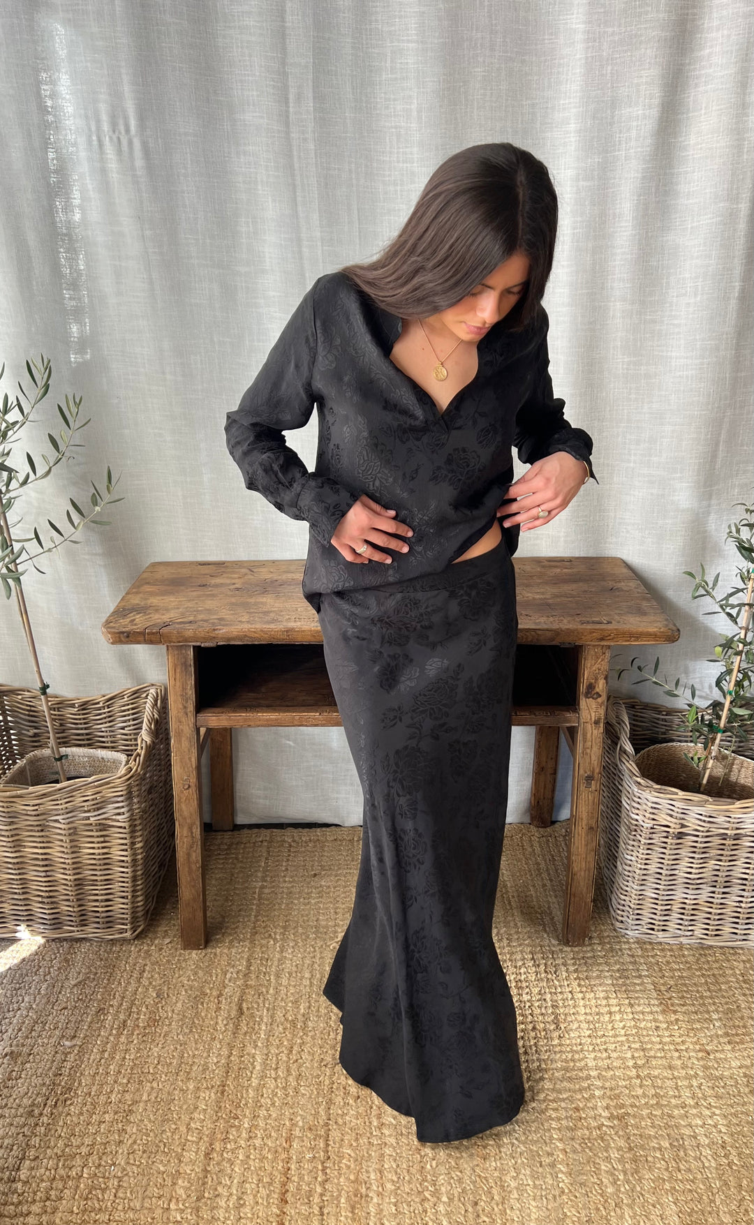 Renee Maxi Skirt Damask Rose Black